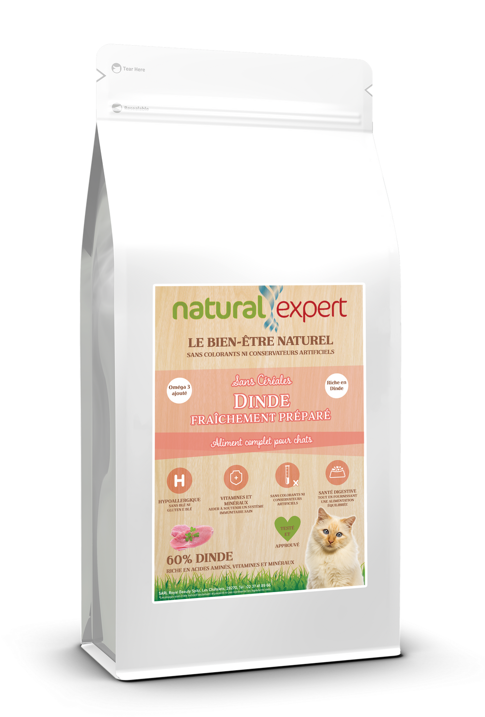 Croquettes NATURELLES Chat 60% DINDE