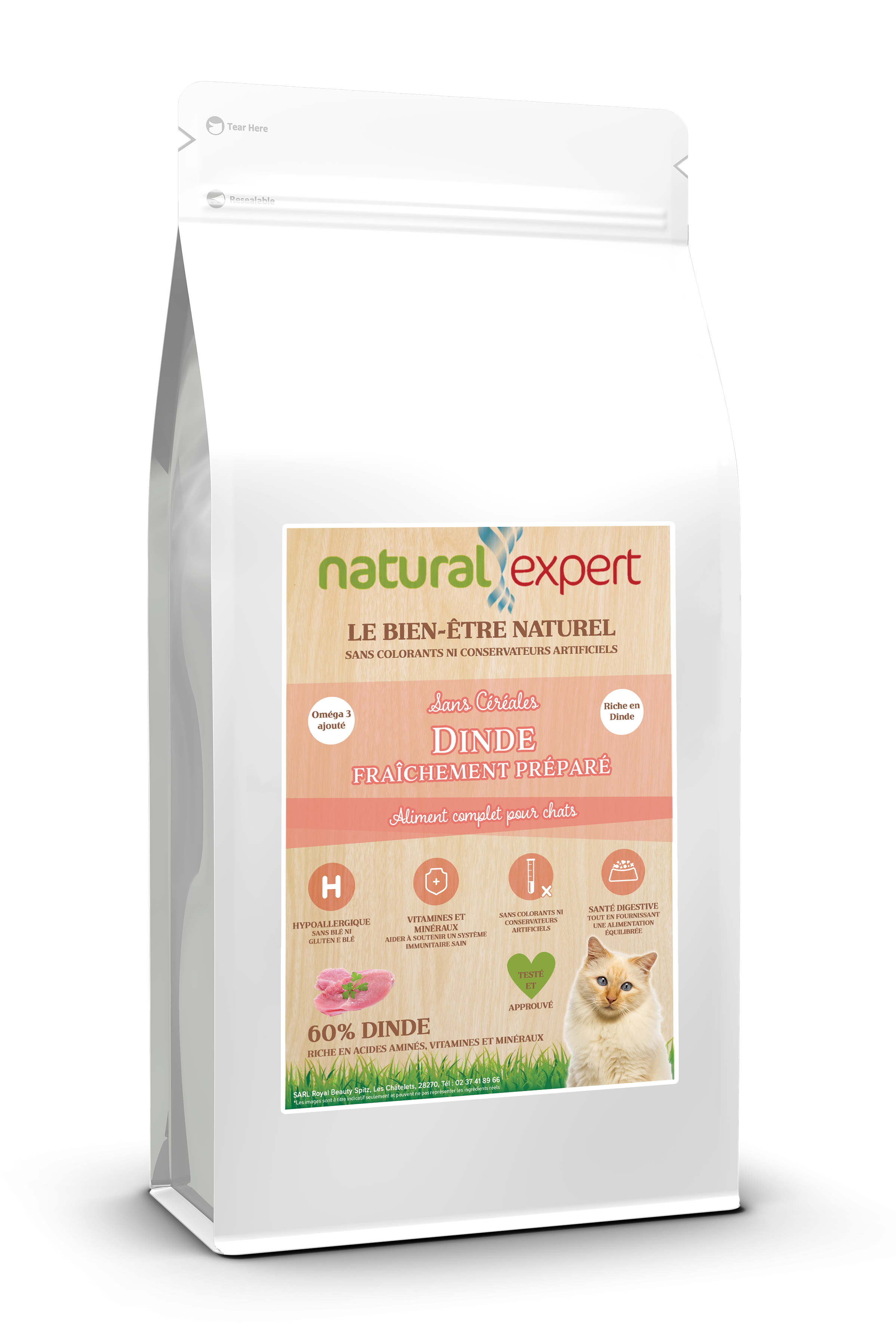 Croquettes NATURELLES Chat 60% DINDE